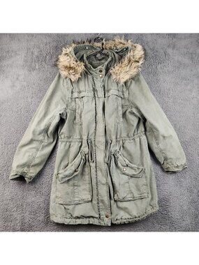 Vintage Y2K American Eagle Jacket Men's Large Military Parka Coat Fur Lined Hood